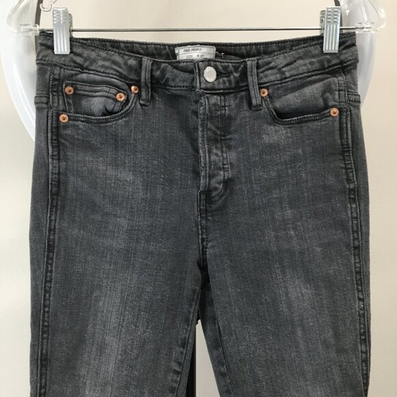 FREE PEOPLE Denim Dark Gray 5 Pocket Logo Hardware Jeans - Picture 5 of 13